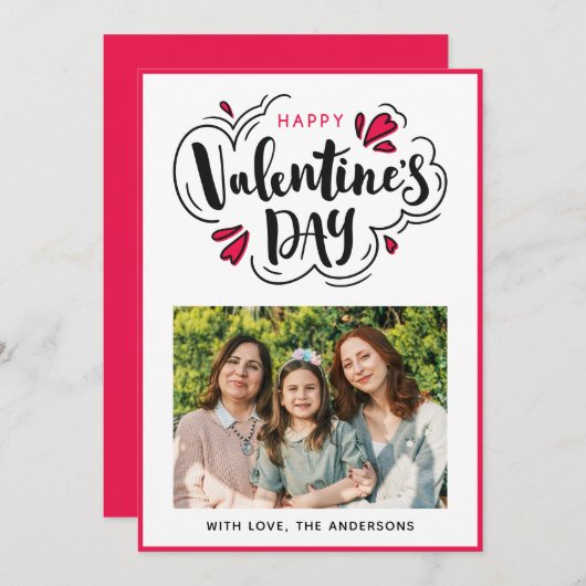 Cute Happy Valentine's Day Script Photo シーズンカード (正面/裏面)