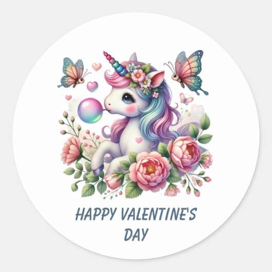 Cute Happy Valentine's Day unicorn  ラウンドシール (正面)