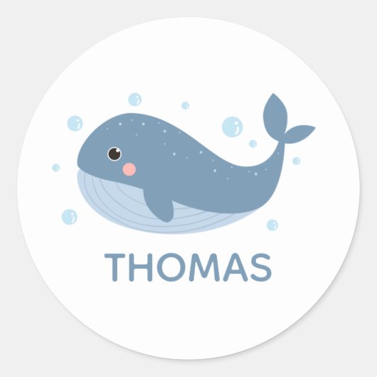 Cute Happy Whale Personalised ラウンドシール (正面)