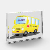 Cute happy yellow school bus cartoon フォトブロック (左)