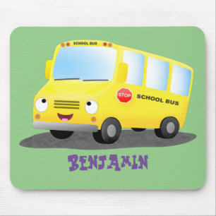 Cute happy yellow school bus cartoon マウスパッド