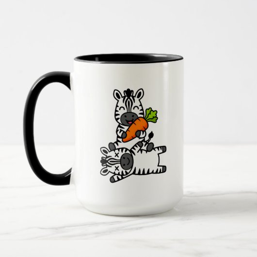 Cute Happy Zebra with Carrot Cartoon Fun Animal マグカップ (左)