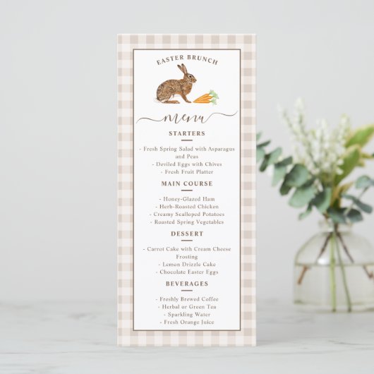 Cute Hare And Carrots Beige Gingham Easter Brunch メニュー (スタンド正面)