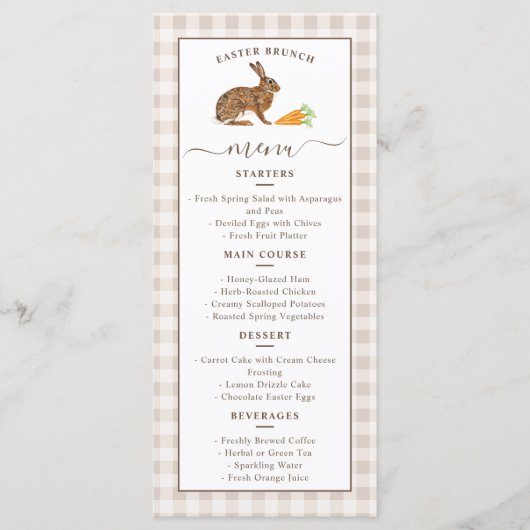 Cute Hare And Carrots Beige Gingham Easter Brunch メニュー (正面)