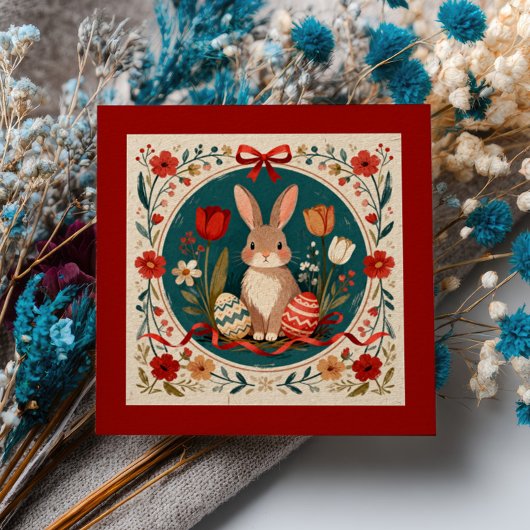 Cute Hare with Eggs and Flowers Botanical Easter  ノートカード