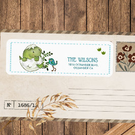 Cute Hatching Dino Baby Shower Return Address  ラベル