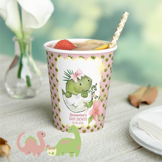 Cute Hatching Dino Girl Baby Shower Paper Cups 紙コップ