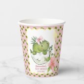 Cute Hatching Dino Girl Baby Shower Paper Cups 紙コップ (正面)