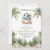 Cute Hatching Soon Dino Watercolor Shower Invite 招待状 (正面)