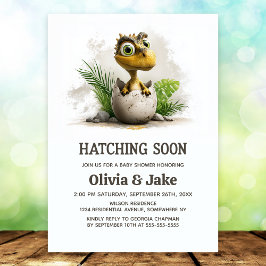 Cute Hatching Soon Dinosaur Baby Shower Invitation 招待状