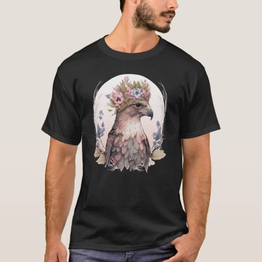 Cute Hawk Bird Of Prey Flower Crown Floral Bird Wa Tシャツ (正面)