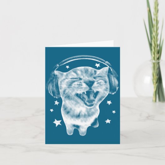 Cute Headphones Cat Funny Y2k Nge Silly Graphic Me カード (正面)