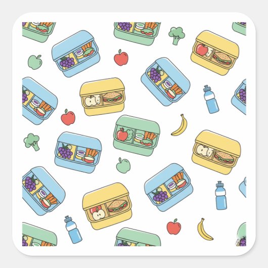 Cute Healthy Lunch Box Pattern Design Sticker スクエアシール (正面)