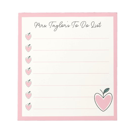 Cute Heart Apple Teacher To Do List Valentine Gift ノートパッド (正面)