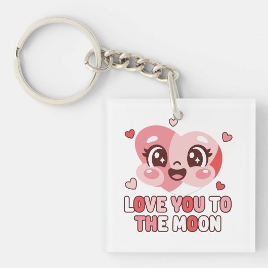 Cute Heart Character Love You To The Moon キーホルダー (正面)