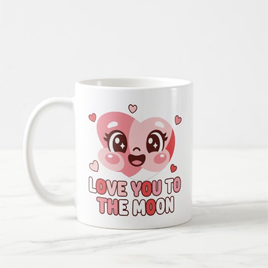 Cute Heart Character Love You To The Moon コーヒーマグカップ (左)