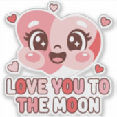 Cute Heart Character Love You To The Moon シール (正面)