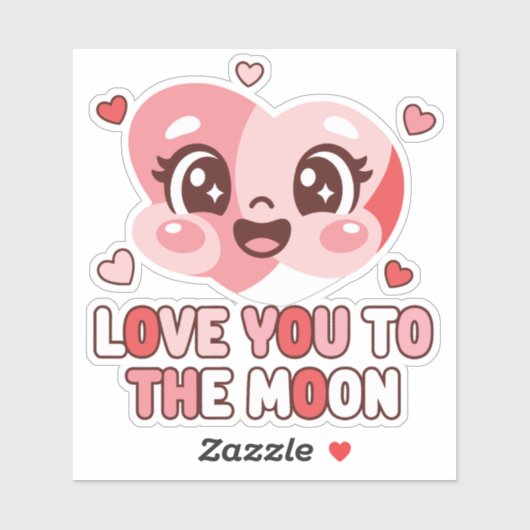 Cute Heart Character Love You To The Moon シール (シート)