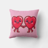 Cute Heart Characters Holding Hands クッション (裏面)
