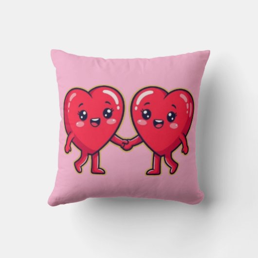 Cute Heart Characters Holding Hands クッション (裏面)
