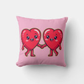 Cute Heart Characters Holding Hands クッション (正面)