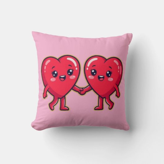 Cute Heart Characters Holding Hands クッション (正面)