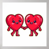 Cute Heart Characters Holding Hands ポスター (正面)