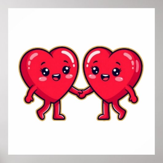 Cute Heart Characters Holding Hands ポスター (正面)