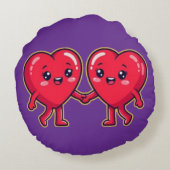Cute Heart Characters Holding Hands ラウンドクッション (裏面)