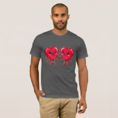 Cute Heart Characters Holding Hands Tシャツ (正面フル)