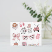 Cute Heart Hands Emoji Pin - Pink Bow Aesthetic Ac シーズンポストカード (スタンド正面)