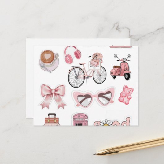 Cute Heart Hands Emoji Pin - Pink Bow Aesthetic Ac シーズンポストカード (正面/裏面インサイチュ)