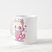 Cute Heart Kitten Mug - Aesthetic Pastel Cat Coffe コーヒーマグカップ (正面左)