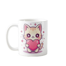 Cute Heart Kitten Mug - Aesthetic Pastel Cat Coffe