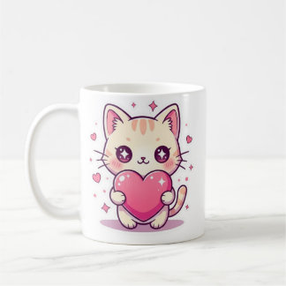 Cute Heart Kitten Mug - Aesthetic Pastel Cat Coffe コーヒーマグカップ