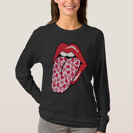 Cute Heart Lips Tongue Retro Valentines Day Matchi Tシャツ (正面)