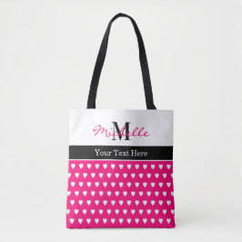 Cute Heart Pattern Pink Monogram Name Any Text トートバッグ