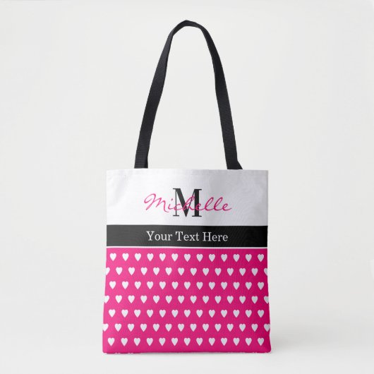 Cute Heart Pattern Pink Monogram Name Any Text トートバッグ (正面)