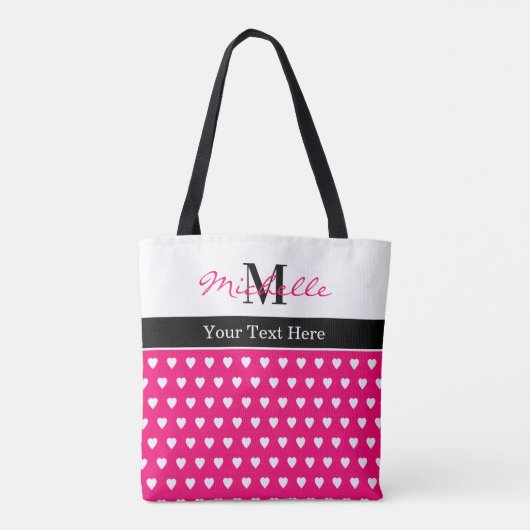 Cute Heart Pattern Pink Monogram Name Any Text トートバッグ (裏面)