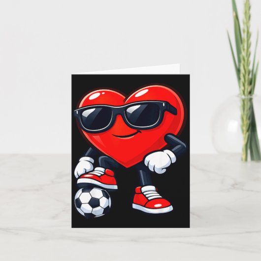 Cute Heart Playing Soccer Valentines Day Soccer Bo カード (正面)