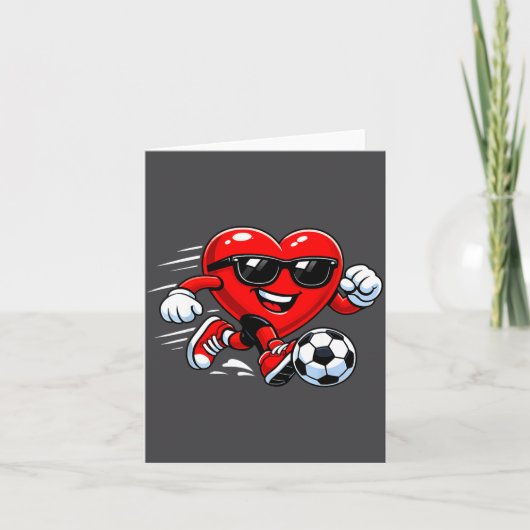 Cute Heart Playing Soccer Valentines Day Soccer Bo カード (正面)