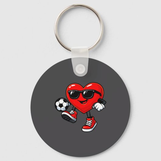 Cute Heart Playing Soccer Valentines Day Soccer Bo キーホルダー (正面)