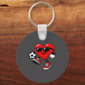 Cute Heart Playing Soccer Valentines Day Soccer Bo キーホルダー (正面)
