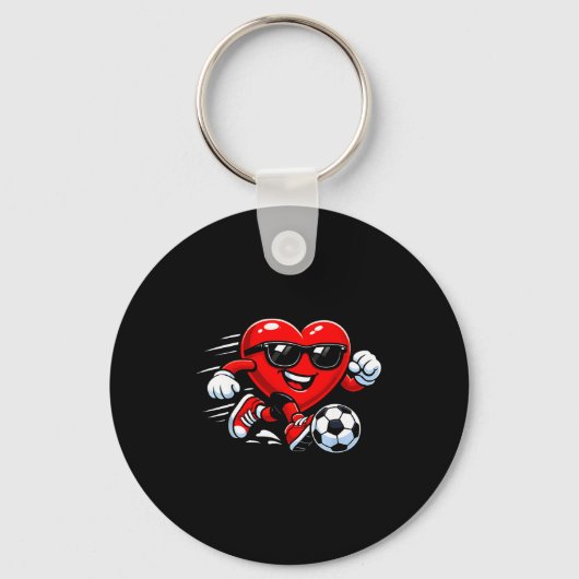 Cute Heart Playing Soccer Valentines Day Soccer Bo キーホルダー (正面)