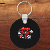 Cute Heart Playing Soccer Valentines Day Soccer Bo キーホルダー (正面)
