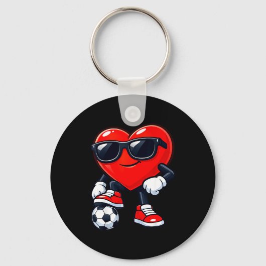 Cute Heart Playing Soccer Valentines Day Soccer Bo キーホルダー (正面)