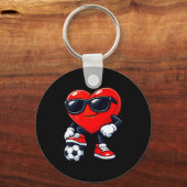 Cute Heart Playing Soccer Valentines Day Soccer Bo キーホルダー (正面)