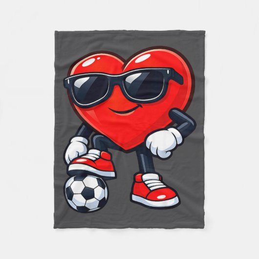 Cute Heart Playing Soccer Valentines Day Soccer Bo フリースブランケット (正面)