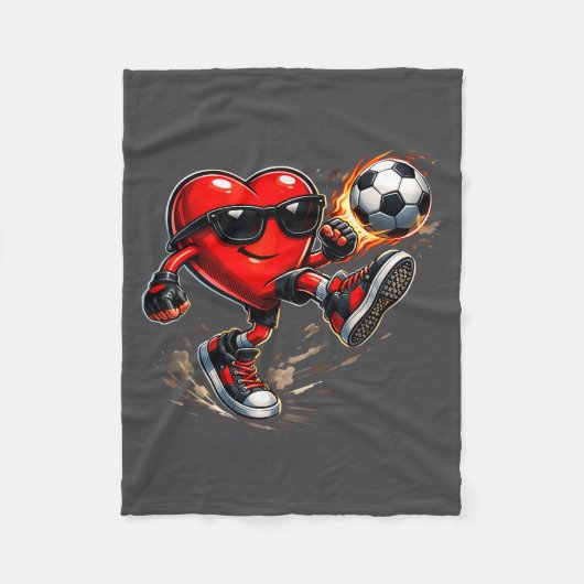 Cute Heart Playing Soccer Valentines Day Soccer Bo フリースブランケット (正面)