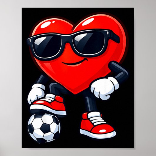 Cute Heart Playing Soccer Valentines Day Soccer Bo ポスター (正面)